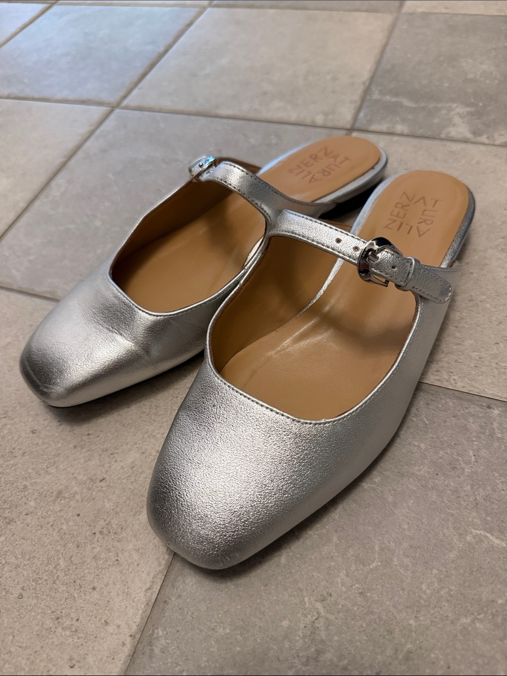 Naturalizer Metallic Silver Leather Mary Jane Mules